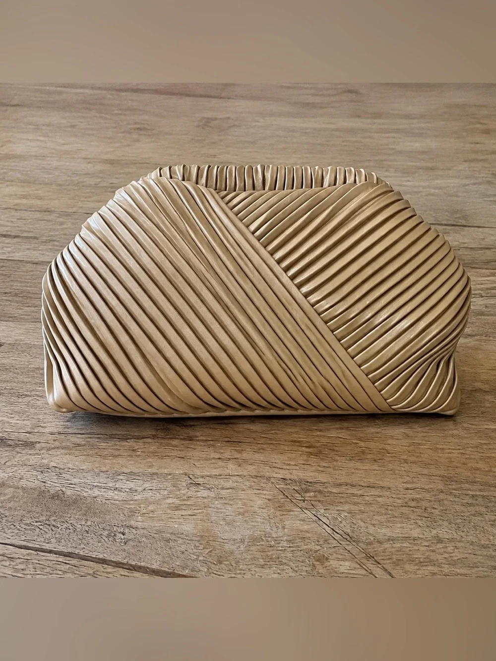 Elegant Pleated Taupe Clutch Handbag - Women's Evening Bag